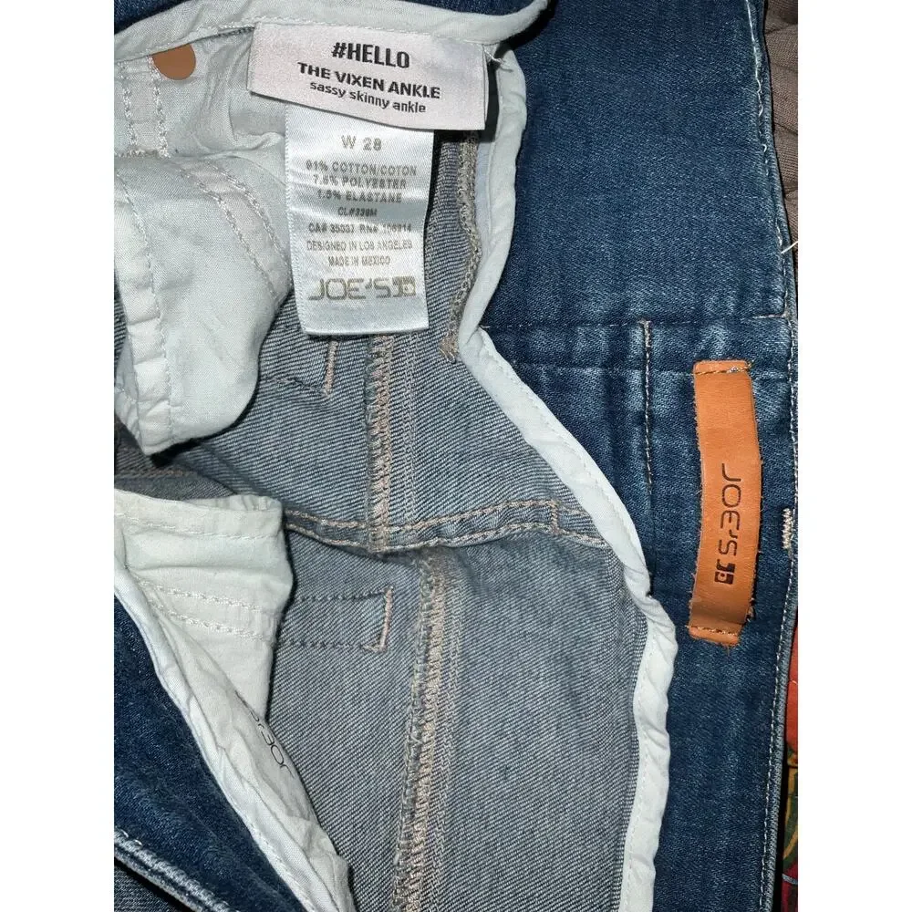 Joes #Hello The Vixen Ankle Sassy Skinny Dark Wash Blue Distressed Jeans Size 28